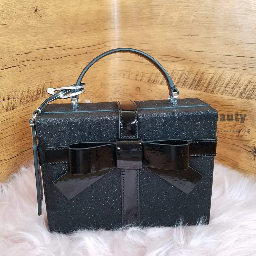 NWT Kate Spade Wrapping Party Gift Box Black Glitter Leather Crossbody Bag